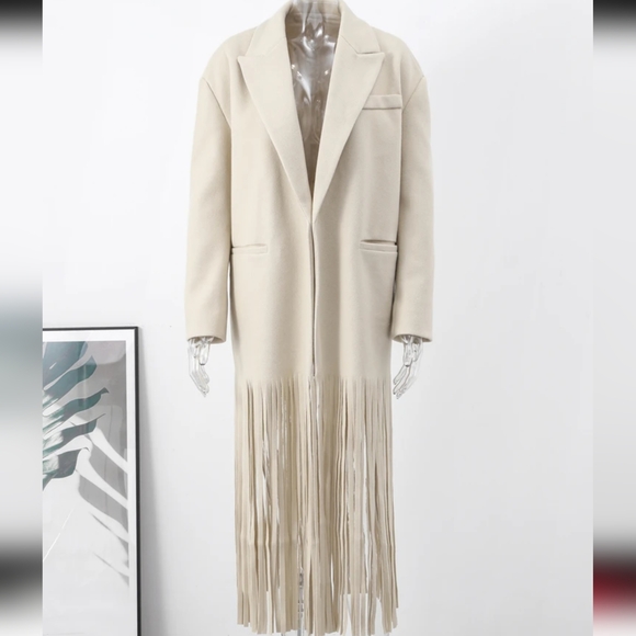 Tassel Apricot Women's Coat Elegant Autumn Long Sleeve Lapel Female Coats 2024 - Picture 5 of 7